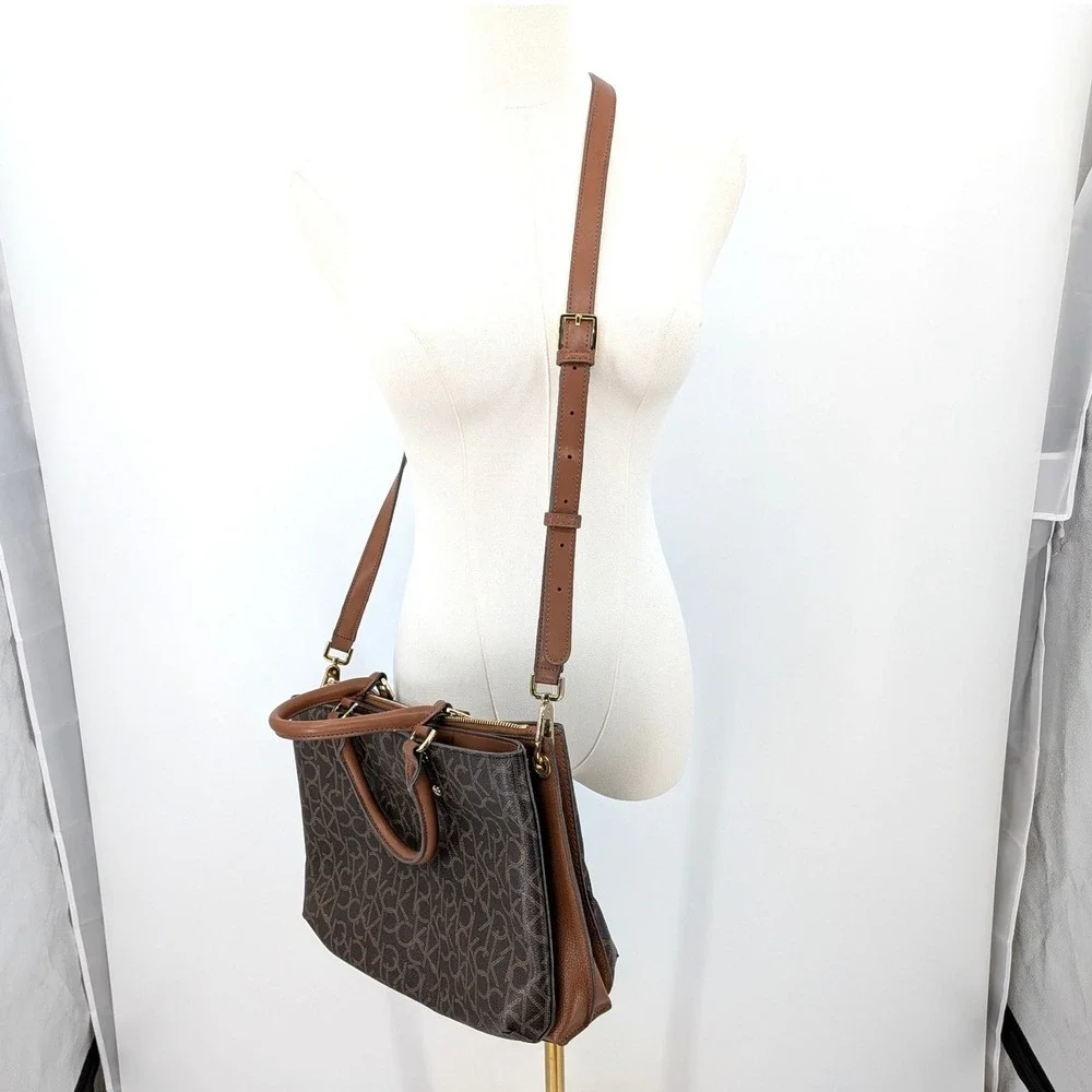 Calvin Klein Monogram Satchel Shoulder Bag Brown‎ Logo Crossbody